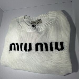 Miu Miu White Knit Crew Sweater